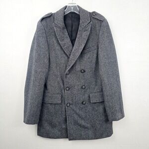 Express Wool Blend Tweed Double Breat Charcoal Men Pea Coat Small